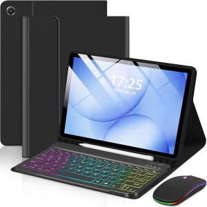 삼성 갤럭시 탭 A11 Plus /A9 2025 /2023 11인치, 7색 무지개 백라이트 탈착식 USB-C 키패드 마그네틱 케이스, 태블릿 A11+ A9+ 5G 블랙용 펜 슬롯 포함