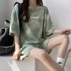 [텐바이텐][홍은]여성 캐주얼 패턴 여름 반팔 트레이닝 반바지 상하세트