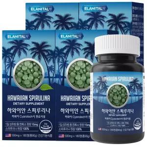 엘레니탈 하와이안 스피루리나 원말 100% 180정 4통 12개월분 스피룰리나 하와이 하와이산 스피루니나 스피루나 항산화 엽록소 15mg