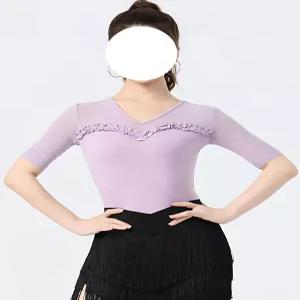 라틴 여성 댄스복 모던 스포츠 줌바 사교 라인 댄스상의