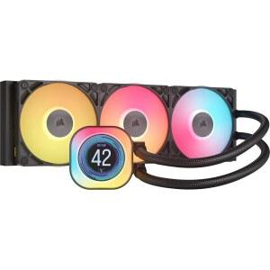 코르세어 타이탄 360 RX LCD 액체 CPU 쿨러, 360mm AIO, 저소음 플로우드라이브 냉각 엔진, 인텔 LGA 1851 /1700 및 AMD AM5 /AM4, 3배 RX120 RGB 팬, 시스템 허브 포함, 블랙