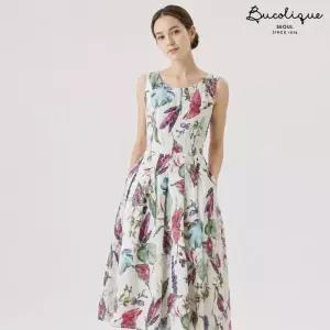 [비꼴리끄] 린넨 프린트 민소매 원피스 B242WO1090