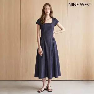 [NINE WEST]데님 스퀘어넥 플레어 반팔 롱 원피스 (NIDBOP044)