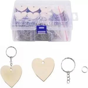마하비목사 1박스 100세트 하트 모양 빈 나무 열쇠고리 미완성 조각 및 DIY 공예용