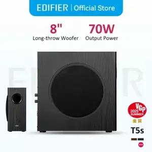에디파이어 T5s 파워드 서브우퍼 8인치 전면방향 장거리 깊고 강력한 베이스 스피커 RCA 입력 70W RMS