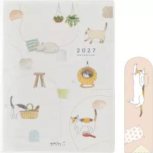 미도리 포켓 다이어리 2027 B6 위클리 판 고양이 패턴 책갈피 22449006 (2027년 월부터 시작)
