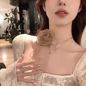 오간자 플라워 끈 목걸이 초커 코사지 악세서리 끈목걸이 꽃목걸이-WFPVXZ8