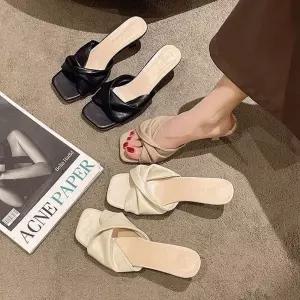 LND 프렌치 샌들 힐 7cm 신발 슈즈 여름 여성 여자 구두 슬리퍼 뮬