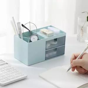 데스크 화장대 화장품정리대 2단서랍 소품수납함 블루