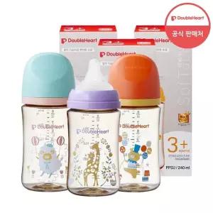 더블하트 3세대 240ml 디어프렌즈 젖병 3개 젖꼭지M 3개)