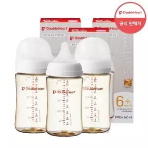 더블하트 3세대 240ml 베이직 싱글 젖병 3개 젖꼭지M L 3개)