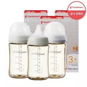 더블하트 3세대 240ml 모먼트 싱글 젖병 3개 젖꼭지M 3개)