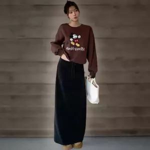 [신상오픈런]여성용 겨울 벨벳 허리밴드 루즈핏 롱 스커트 (44011666)