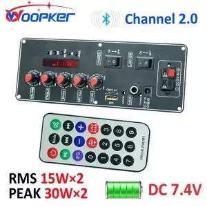 WOOPKER 오디오 보드 7.4V 배터리 버전 30W 서브우퍼 마이크 모듈 채널 2.0 4ohms 스피커 홈 DIY