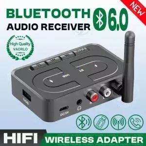 VAORLO 블루투스 6.0 오디오 수신기 3.5mm AUX R/L RCA HD 마이크 HIFI 스테레오 무선 어댑터 (안테나 USB