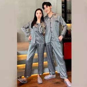 최고급 원단 체크무늬 실크잠옷 커플잠옷세트 수면잠옷