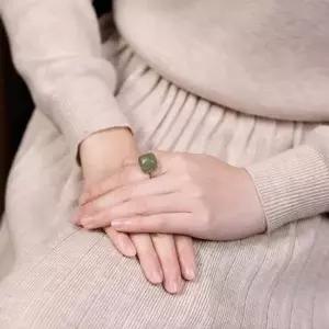 복고풍 옥 대나무잎 반지 S925 시리즈 자연주의 청옥 레트로 장신...