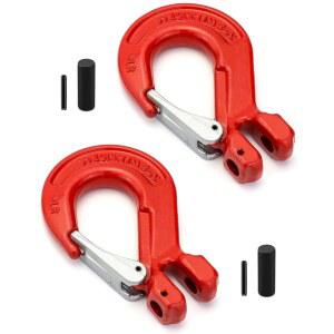 Latch가 있는 Qwork Safety 클레비스 슬립 후크, 2팩 1/2인치 중장비용 호이스트 슬링 최대 하중 6940파운드, Grade 80 드롭 단조강, 트레일러 트럭 운송용 견인 체인 후크용