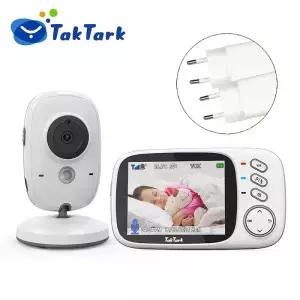 Taktark 3.2 인치 무선 비디오 베이비 모니터 자장가 자동 나이트 비전 양방향 인터콤 온도 모니터링 시터