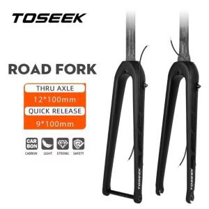 TOSEEK 자전거 카본 파이버 포크 (그래블 로드 바이크 12*100mm 쓰루 액슬, QR 사이클링 부품)