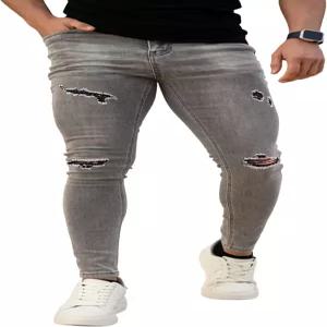 징토 남성 스키니 진 스트레치 찢어진 청바지 바지