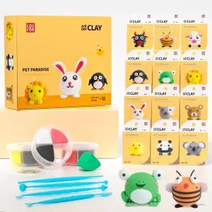 루포 에어 드라이 클레이 키트 모델링 초경량 및 소프트 안전 무독성 12박스 DIY 모델 매직 조각 도구 튜토