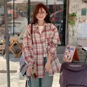 오너클랜 네모 그리드체크 칼라 롱슬리브 스타일 드레스셔츠 여유핏 니트가디건 오픈 데일리룩