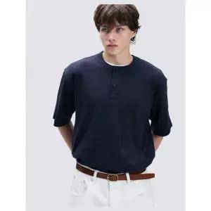 ILCORSO 리브드 헨리넥 숏 슬리브 티셔츠 네이비 IETS6E021N2 1111253