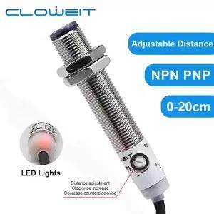 Cloweit M12 확산 포토 전기 센서 IP65 20cm 장거리 24V NPN PNP 광학 적외선 스위치