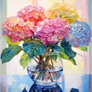 Ausanrl Hydrangea 다이아몬드 페인팅 키트 꽃 아트 5D DIY 풀 드릴 보석 및 공예품 12x16인치