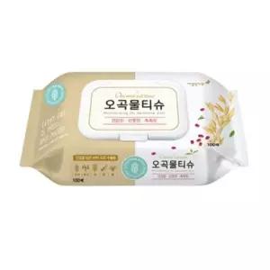 100매 5510740 캡형 물티슈팩 깨끗한나라 오곡 물티슈 대용량물티슈
