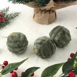 퓨어그린 패브릭 장식볼 3p세트(8cm) (가로줄폼폼이)
