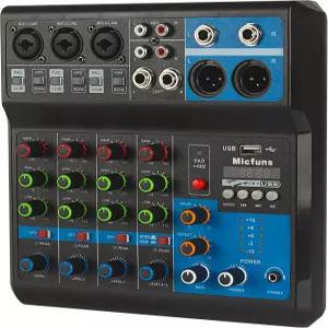 미니 오디오 DJ 믹서 사운드 보드 콘솔 시스템 5채널 48V 팬텀 파워 블루투스 USB MP3 스테레오 라이브