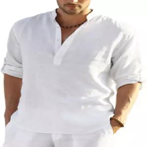 COOFANDY 남성용 코튼 린넨 헨리 티셔츠 긴팔 캐주얼 비치 셔츠 일반적인 릴랙스드 핏 가볍고 통기성이