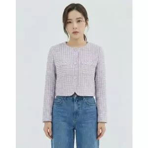 [반에이크] 라운드넥 패턴 트위드자켓_VB35JKQ302Z