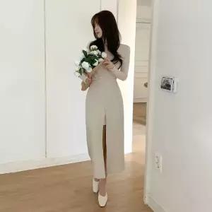 여자 슬릿 롱 슬림라인 앞 H라인 일자 스커트