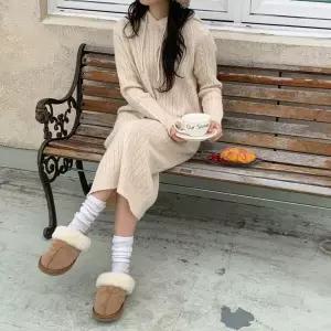 여성 후디 캐쥬얼 롱 드레스 스웨터 꽈배기 디자인
