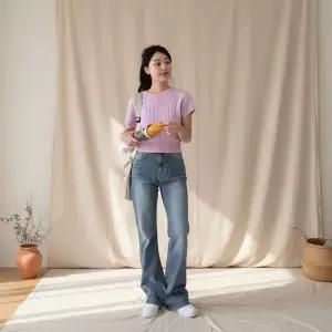 여성 미스트 중청 나팔 워싱 데님팬츠 바지 청바지