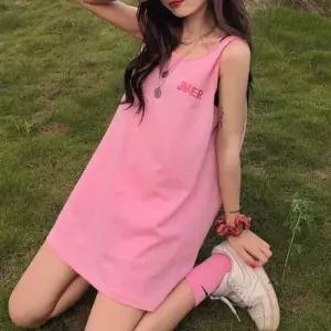 나시 여성 롱나시 티셔츠 루즈 레터링 민소매 여름 박스티