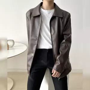 남성 라이더 가죽재킷 봄가을 카라 블루종 레더 점퍼 데일리 바이크 아우터