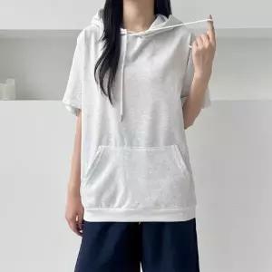 /블카마켓 베이직 무지 반팔 후드 티 학생 티셔츠 데일리룩