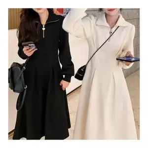 [하프클럽/골피아]카라 원피스 A라인 봄 프릴 가을 하객룩 롱 체크 지퍼