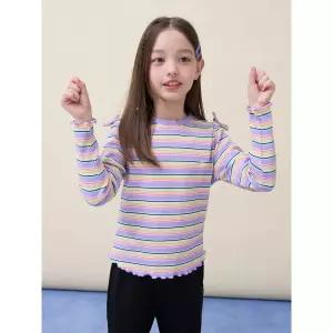 [BEANPOLE KIDS] [시즌오프 30%] 여아 스트라이프 골지 컷아웃 티셔츠 - 라이트 퍼플 (BI6241G02V) (BI6241G02V)