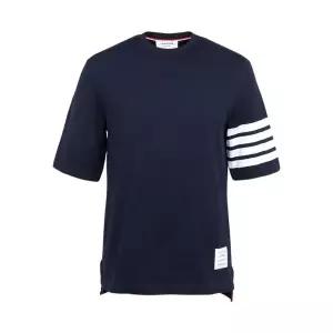 톰브라운 남성 네이비 블루 코튼 4바 스트라이프 반팔 티셔츠 MJS168G 07862 415 148421337