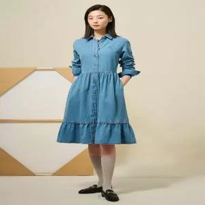 [빈폴레이디스][Reedition] 헤지 데님 볼륨 소매 원피스 - 블루 (BF5271S01P)