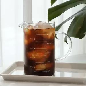 저그 손잡이 다용도 내열유리 계량컵 1000ml 비커 커피 홈카페 베이킹용품 이유식 투명 도컵