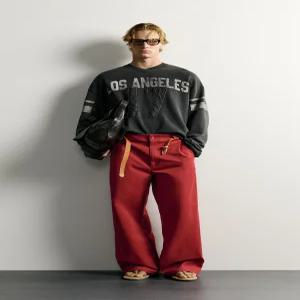 ZARA 와이드핏 턱 디테일 팬츠 - 레드 1437/398/600