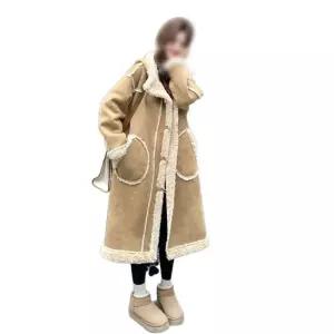 여성 두꺼운 겨울 자켓 떡볶이 후드 싱글 카라넥 간절기 가을 코트 여성용 무스탕 카키 롱