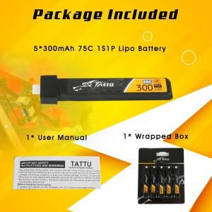 TATTU 5PCS 1S 300mAh 3.8V 75C HV 4.35V 리튬 배터리(BETAFPV Ceuts FPV 키트 레이싱 드론용 BT2.0 플매트