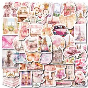 50/100PCS 핑크 레트로 복고풍 엔틱 파리 항목 방수 스티커 DIY 모바일 스케이트 보드  편지지